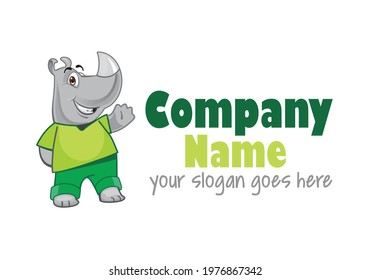 logo design with image of a cute smiling rhino