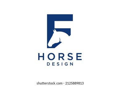 The logo design with the initial letter F is combined with a modern and professional horse head