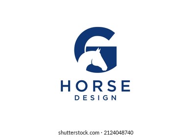 Das Logo-Design mit dem Anfangsbuchstaben G wird mit einem modernen und professionellen Pferdekopf kombiniert