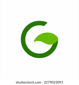 Logo design of the initial letter G with a leaf symbol.