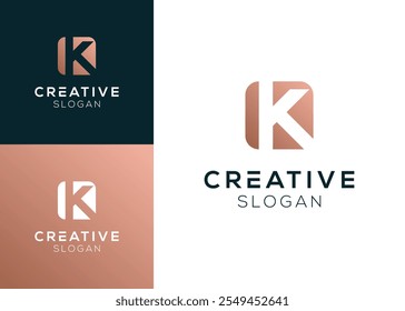 Desenho do logotipo da letra inicial K em forma de caixa