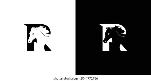 Logo design with the initial letter R combined with the symbol of a horse is modern and professional