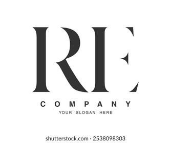 RE logo design. Initial letter r and e serif font style. Creative classic company name typography. Trendy logotype or identity. Vector illustration.