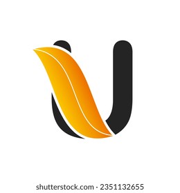Logo-Design des ursprünglichen Buchstaben U mit Blatt. Naturlogo, Blatt-Logo. ein einzigartiges, exklusives, elegantes, professionelles, sauberes, einfaches, modernes Logo.