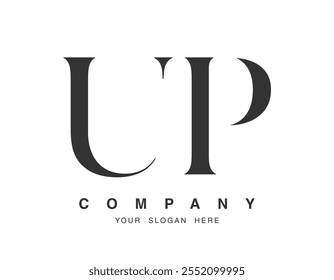 UP logo design. Initial letter u and p serif font style. Creative classic company name typography. Trendy logotype or identity. Vector illustration.