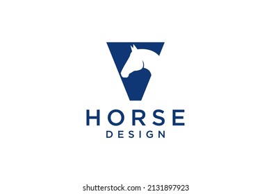 The logo design with the initial letter V is combined with a modern and professional horse head