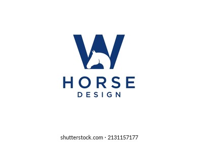 El diseño del logotipo con la letra inicial W se combina con una cabeza de caballo moderna y profesional