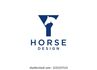 The logo design with the initial letter Y is combined with a modern and professional horse head