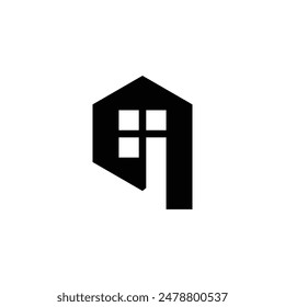 diseño del logotipo inicial q hexágono con ventana de la casa