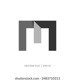 Logo-Design mit den Initialen des Buchstabens M und Aufkleberfalten