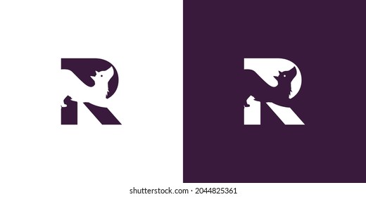 Logo design initials letter R combination of a unique and elegant dog