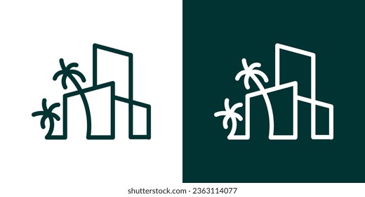 logo design inspiration for a building with palm trees made in a minimalist line style.