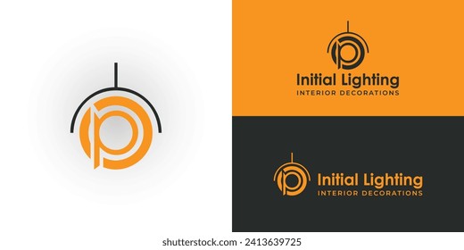 logo design inspiration for home furnishing business especially for lamp and lighting product inspired from abstract initial isolated letter o and p in orange color and isolated with black lamp hanger