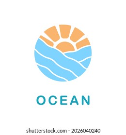 logo design inspiration ocean waves and sun summer circular shape