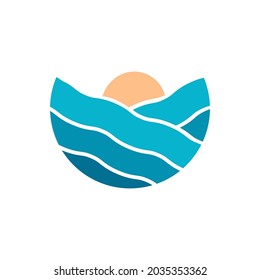 diseño de logotipo inspiración olas oceánicas y forma circular de verano solar