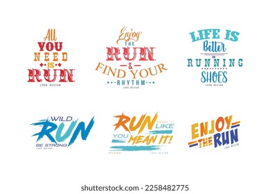 Logo Design with Inspirational and Motivation Slogan for Running Vector Set