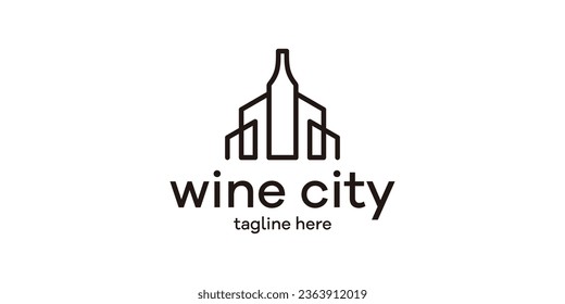 logo design inspired by city buildings combined with wine bottles and made in a minimal style