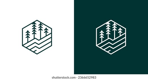 diseño con un logotipo inspirado en los pinos de las laderas de las montañas, de estilo minimalista.