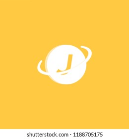 Logo design of J in coin vector for crypto currency, block chain and technology. Minimal awesome trendy professional logo design template on yellow background.