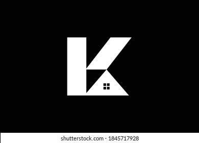 Logo design of K in vector for construction, home, real estate, building, property. Minimal awesome trendy professional logo design template on black background.