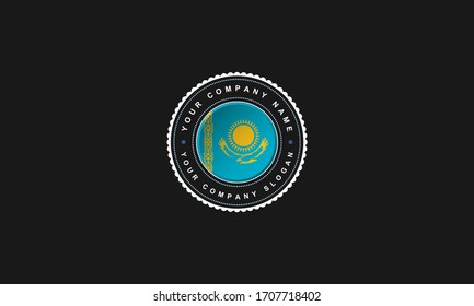 Logo-Design mit Kasachstan im Kreis. Blauer und Gelber Jahrgang und Premium
