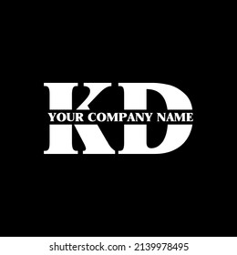 Logo design of KD letters. Minimal modern white sign on black background. Vector