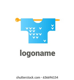 Logo design knitting vector template. Illustration design of logotype woman hobby flat symbol.