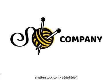 Logo design knitting vector template. Illustration design of logotype woman hobby flat symbol. Tangle and spokes web icon