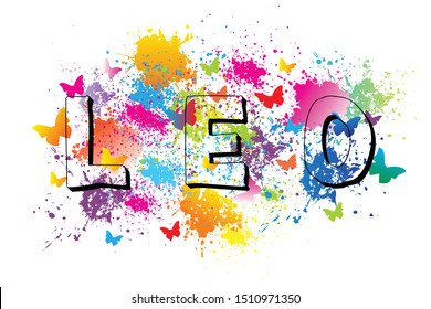 Logo design for L E O. Colorful paint drops ink splashes. Icon, Symbol. Vector illustration on white background.