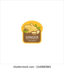 logo design with label concept for ginger root products.. Suitable for brand logos for ginger products or ginger powder products or herbal drink products etc