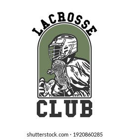 logo design lacrosse club with man holding lacrosse stick while playing lacrosse