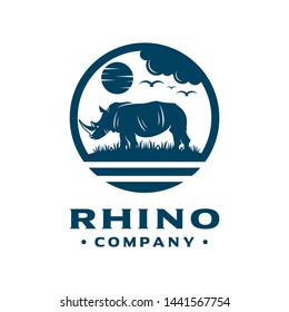 logo design of the landscape of rhinos in nature