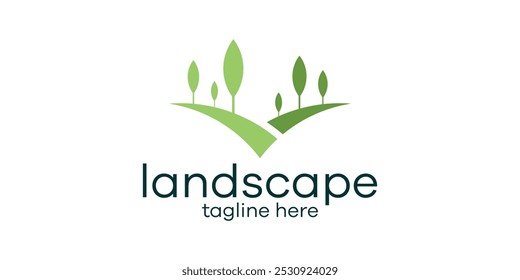 Paisaje de diseño de logotipo, granja, agricultura, jardín, plantas, orgánico, naturaleza, Vector de diseño de logotipo, símbolo, idea, creativo.