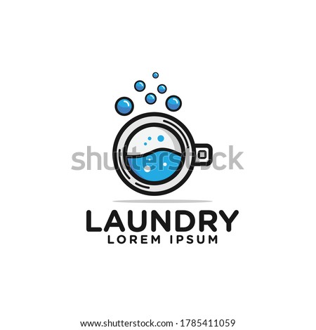 logo design laundry icon washing machine with bubbles for business clothes wash cleans modern template