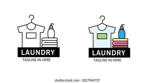Logo design laundry isolated on white background. two style logo black white and color. vector illustration