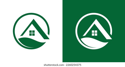 logo design leaf and home roofing green icon vector illustration