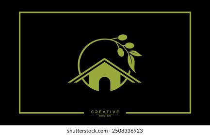 logo design leaf and house line icon vector illustration