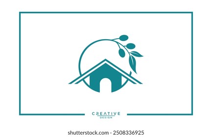 logo design leaf and house line icon vector illustration