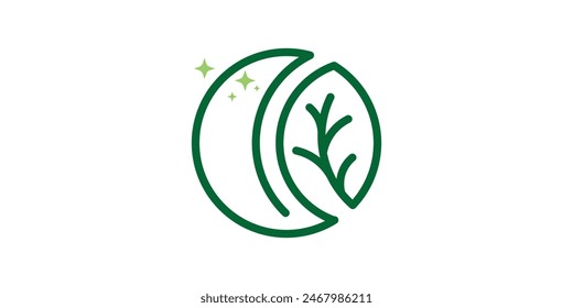 logo design leaf moon, light, star, nature, organic. logo design icon, vector, symbol, creative, idea.