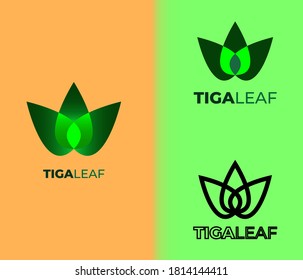logo design with leaf shape and gradient green for fashion and beauty
