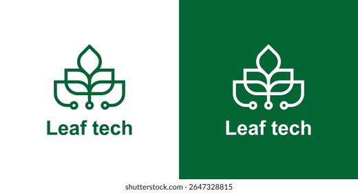 logo design leaf and technology,circuit,design modern nature elegant.