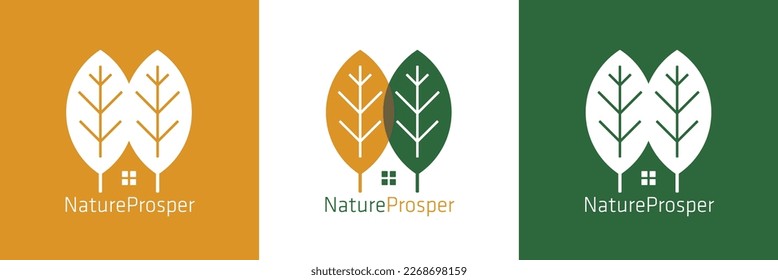 logo design of leafs house with windows signifies prosperity, sustainability, environment and community. suitable for organizatio or social businesses of natural resources, cooperative and communities
