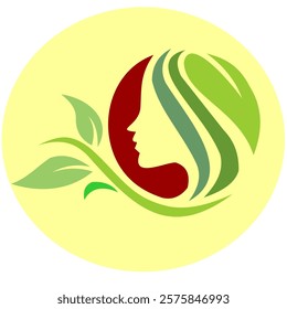 logo design of leaves and stems forming a woman's face