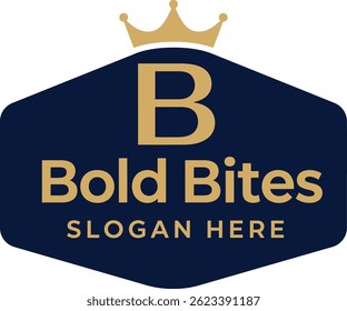 Diseño del logotipo, letra B con corona, minimalista, regia, azul marino y color oro