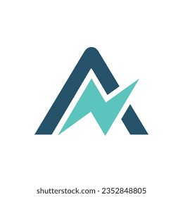 letra de diseño de logotipo A con flash azul
