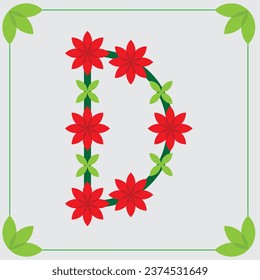 diseño del logotipo de la letra d con flores rojas. hermoso logo con tema del jardín de flores