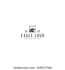 logo design letter E and eagle vector template