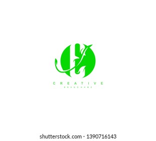 Logo Design Letter E Emblem Shape Swoosh Green Monogram