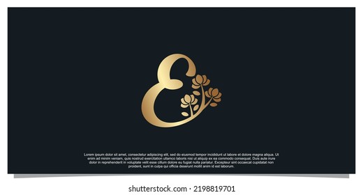 Letra de diseño de logotipo E con concepto único de flor Vector Premium