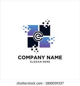 Logo Design Letter e Initial Pixel Digital e technology